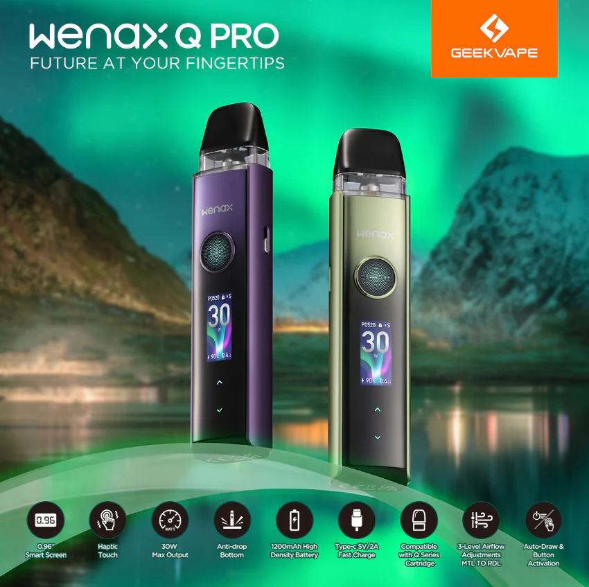 Wenax Q Pro Pod Kit – 1200mAh Battery | 30W Max | Smart Screen | Adjustable Airflow 🔹